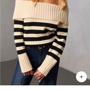 VICI Collection Striped Off-Shoulder Sweater